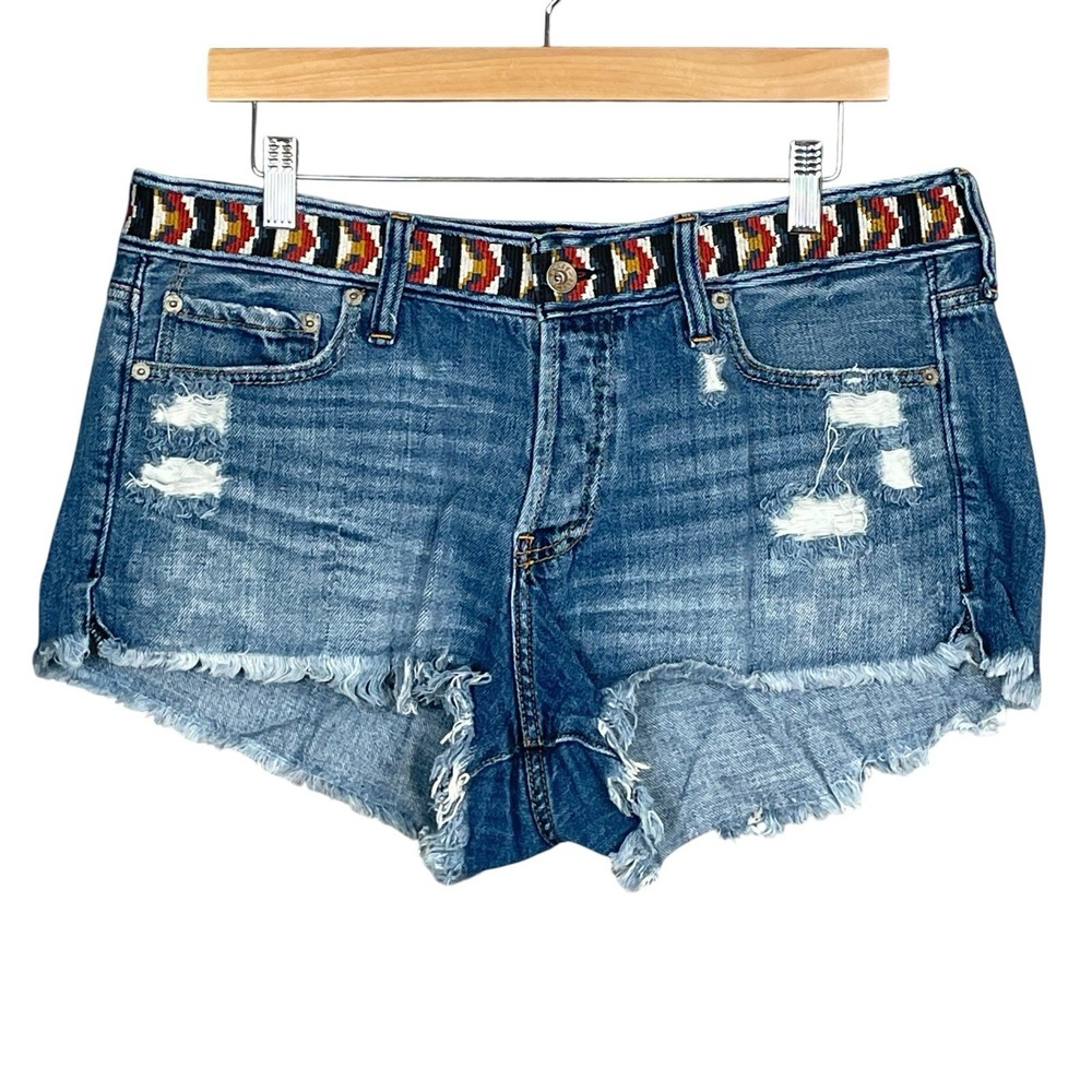 Y2K Abercrombie Fitch Distressed Denim Micro Short Size 31 Southwest Embroidered